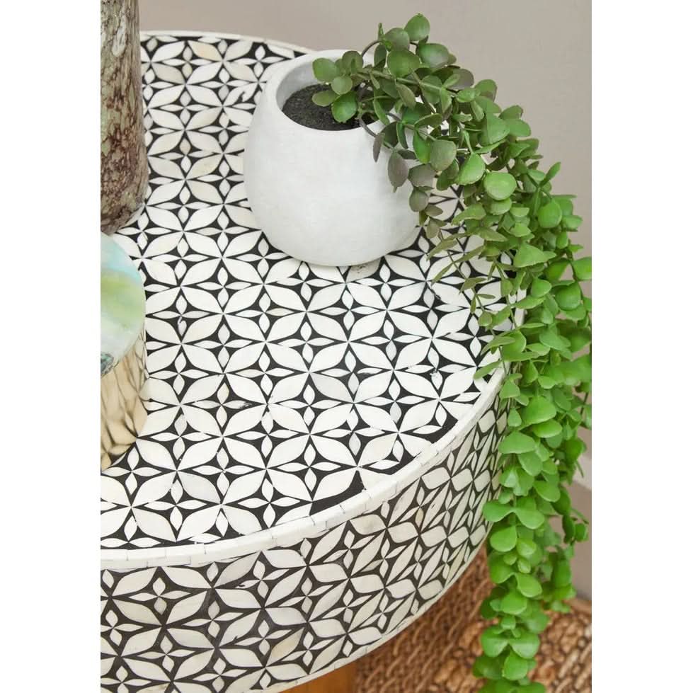 Fazion Bone Inlay Round Side Table with Gold Base   Nicholas John Interiors