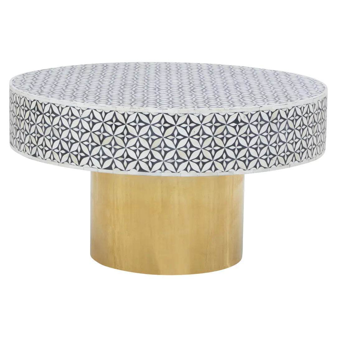 Fazion Round Bone Inlay Coffee Table With Gold Base   Nicholas John Interiors