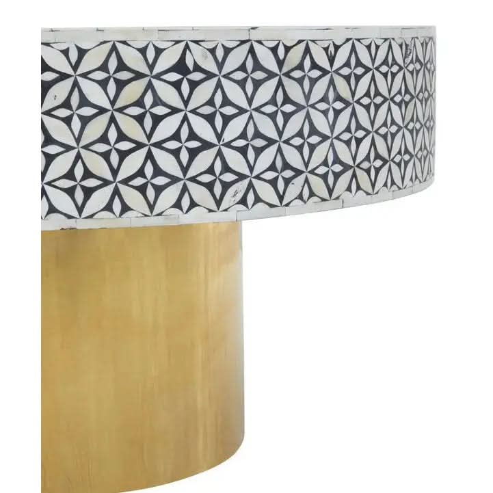 Fazion Round Bone Inlay Coffee Table With Gold Base   Nicholas John Interiors