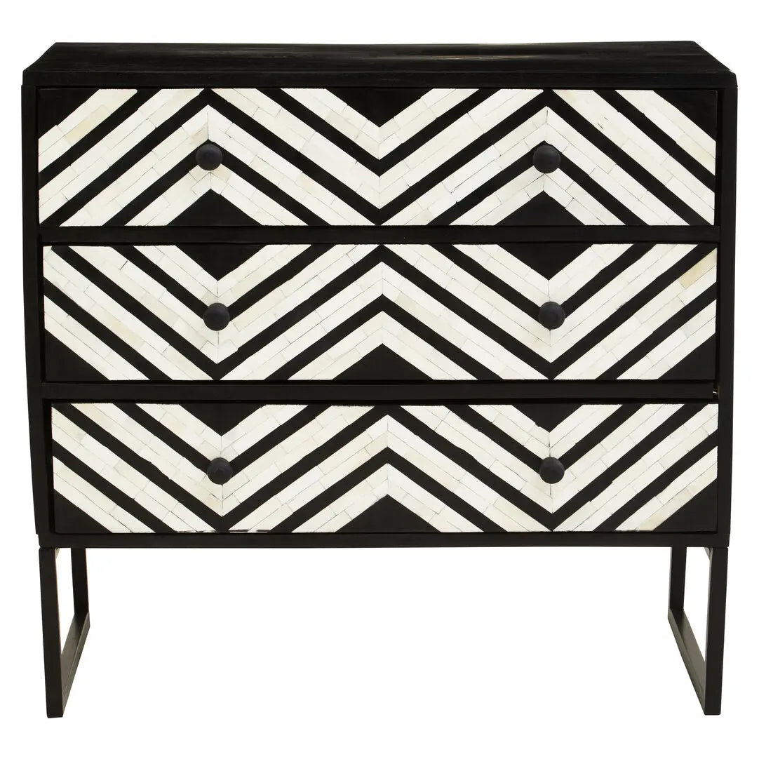 Fazion Three Drawer Bone Inlay Chest of Drawers   Nicholas John Interiors