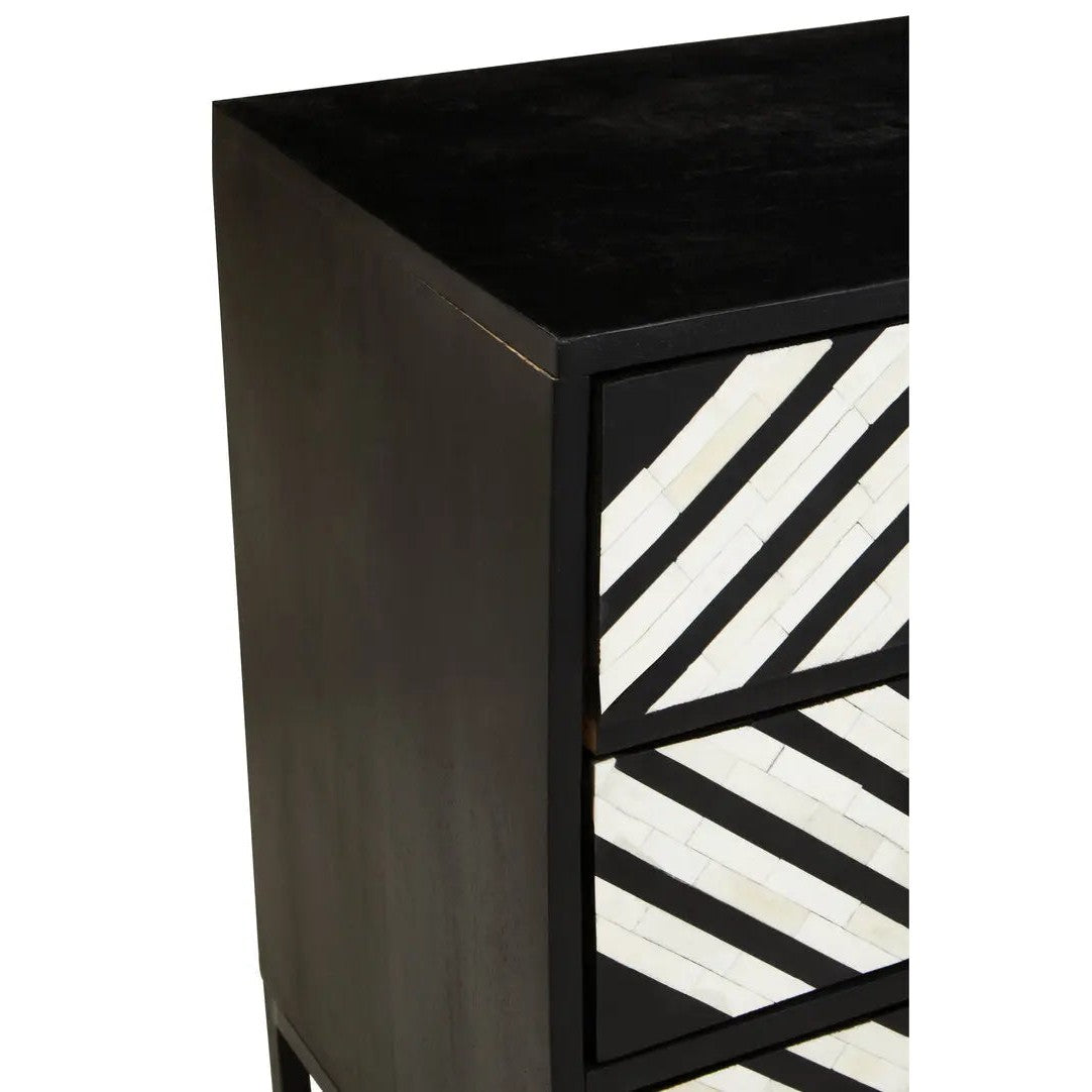 Fazion Three Drawer Bone Inlay Chest of Drawers   Nicholas John Interiors