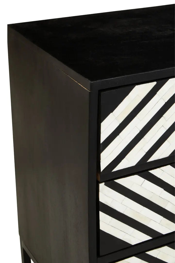 Fazion Three Drawer Bone Inlay Chest of Drawers   Nicholas John Interiors