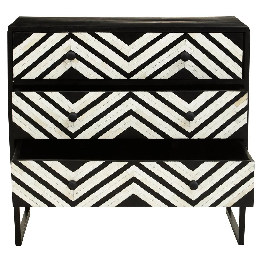 Fazion Three Drawer Bone Inlay Chest of Drawers   Nicholas John Interiors