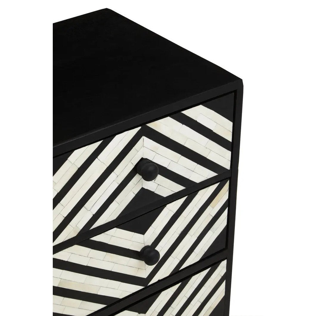 Fazion Three Drawer Bone Inlay Chest of Drawers   Nicholas John Interiors