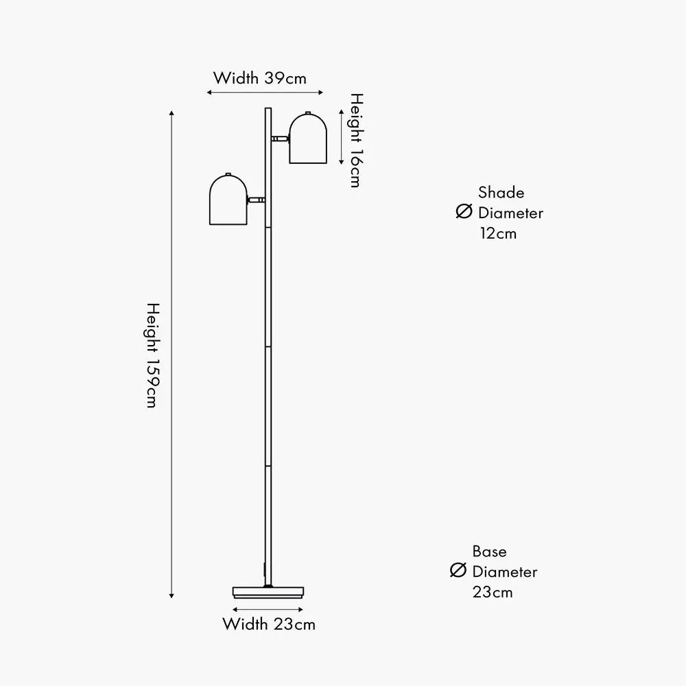 Finn Mulberry Metal Cloche Two Head Floor Lamp  Nicholas John Interiors