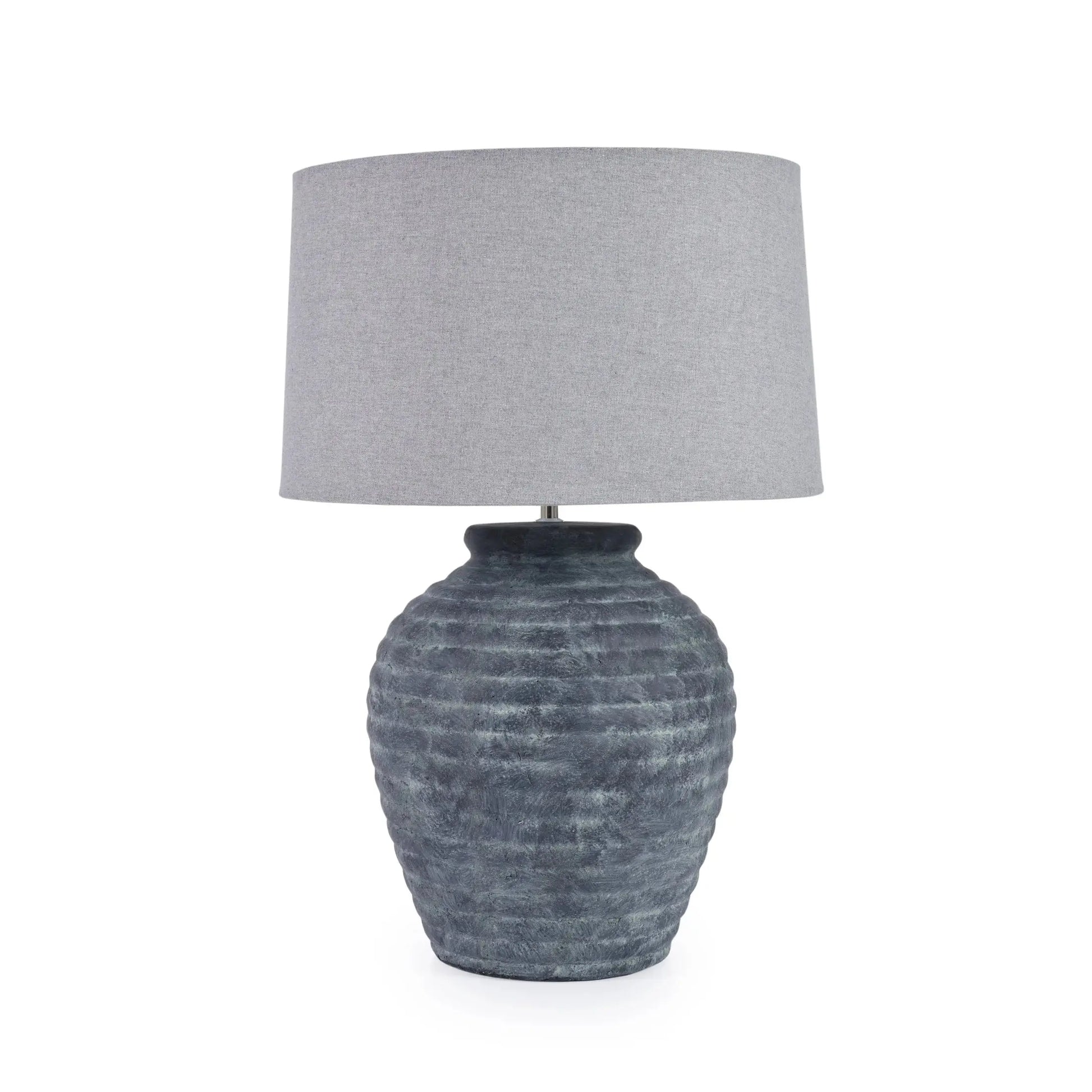 Franz Grey & Blue Stone Effect Table Lamp with Shade   Nicholas John Interiors