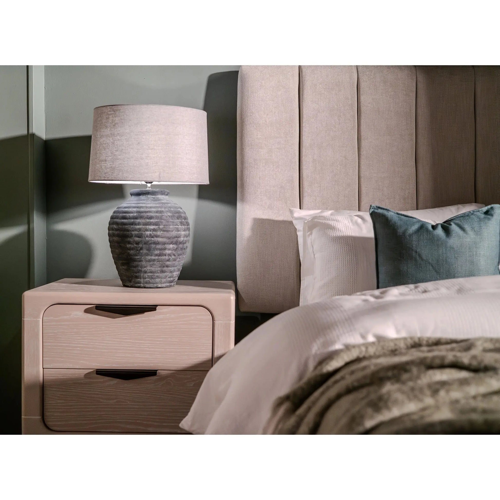 Franz Grey & Blue Stone Effect Table Lamp with Shade   Nicholas John Interiors