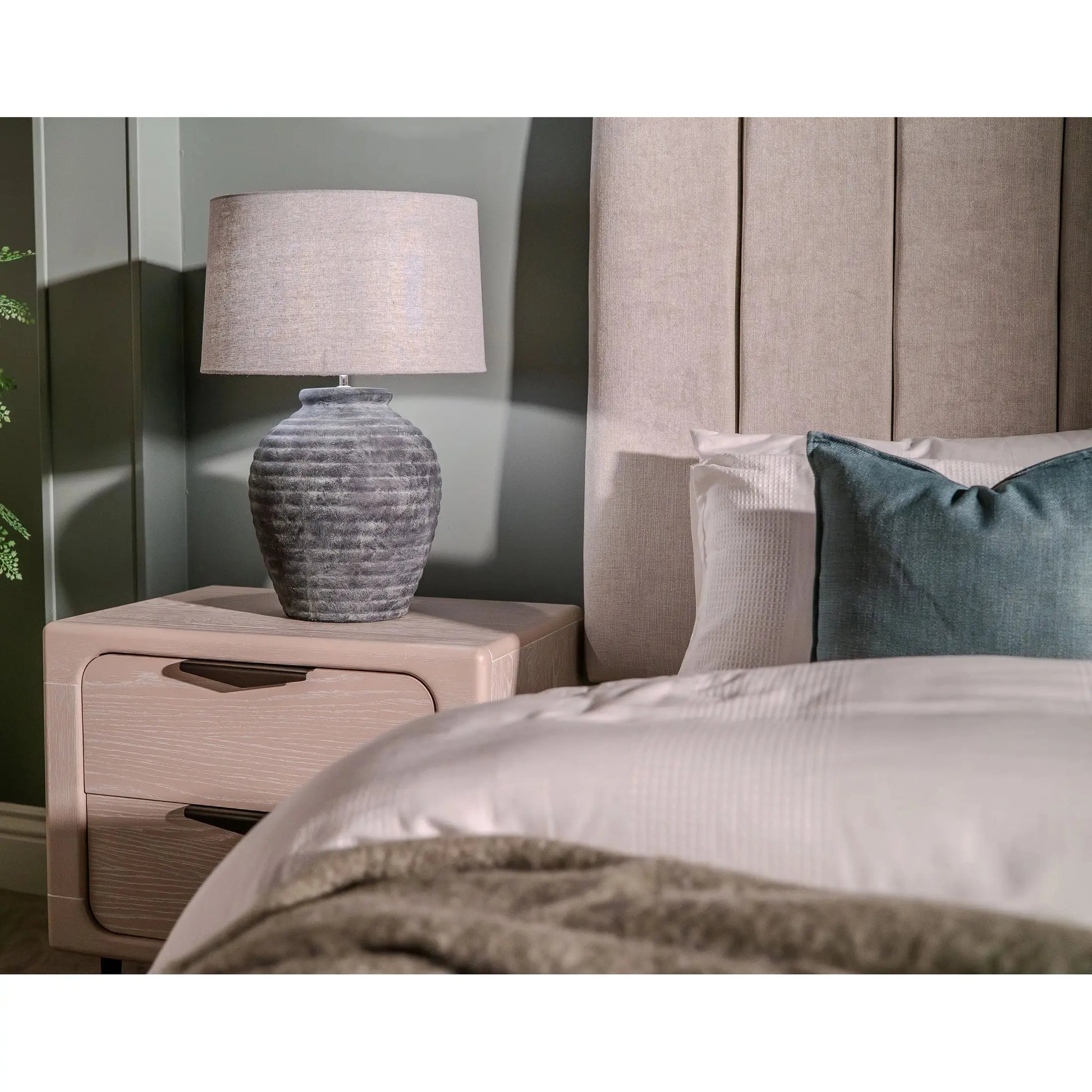 Franz Grey & Blue Stone Effect Table Lamp with Shade   Nicholas John Interiors
