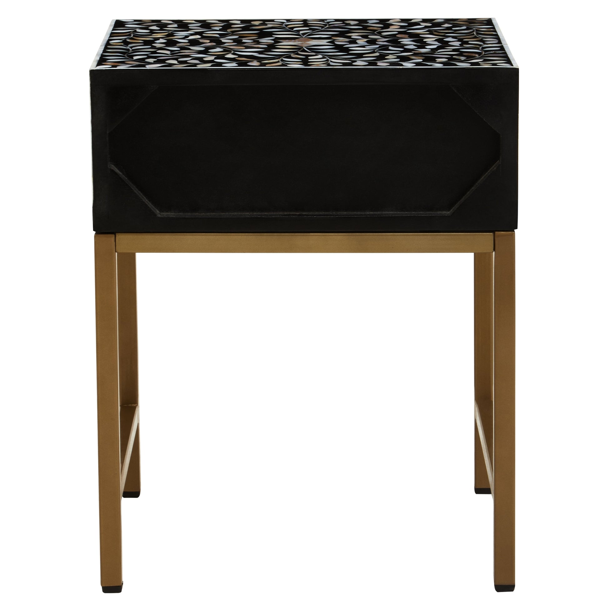 Fusari 1 Drawer Side Table with Bone Inlay & Gold Legs  Nicholas John Interiors