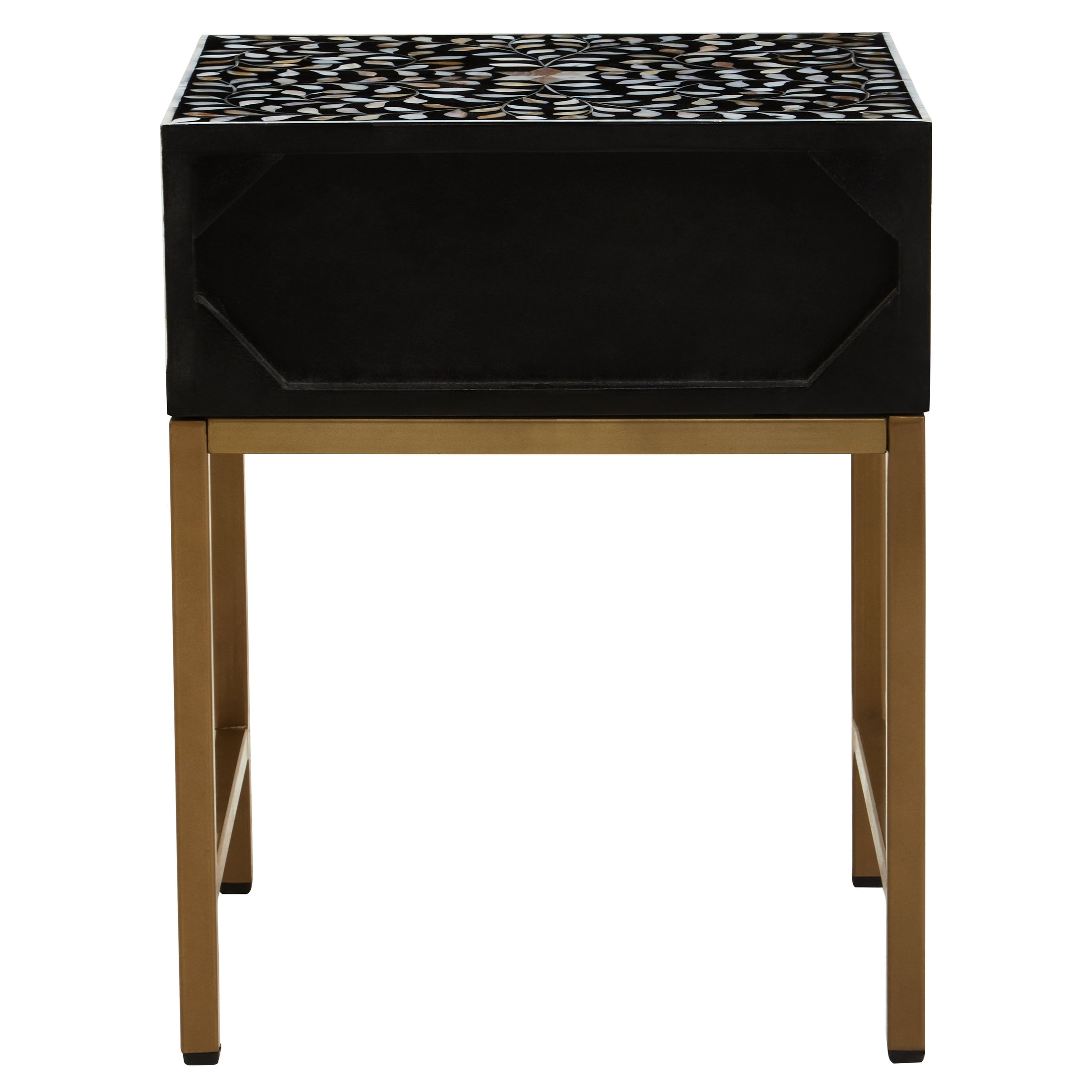 Fusari 1 Drawer Side Table with Bone Inlay & Gold Legs  Nicholas John Interiors