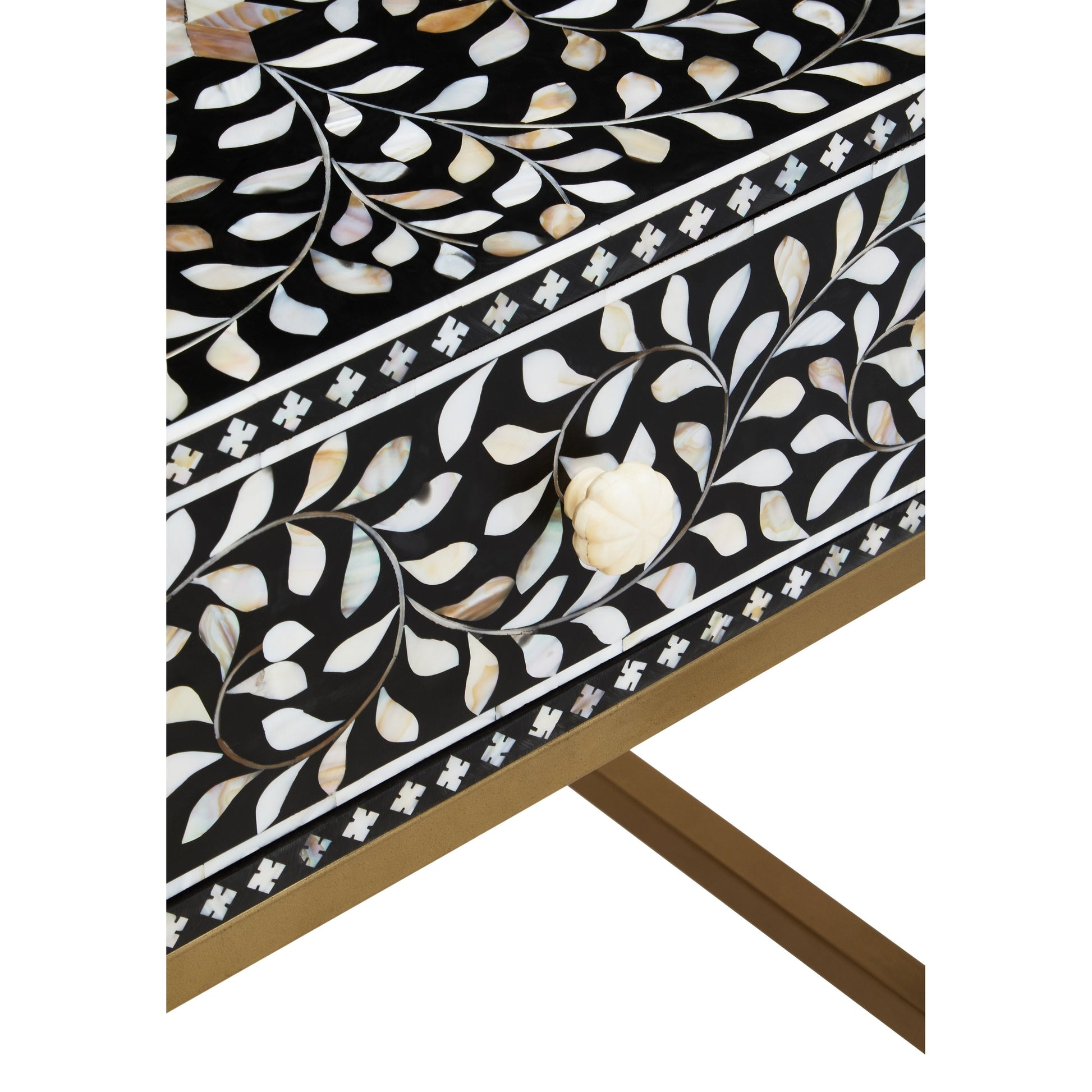 Fusari 1 Drawer Side Table with Bone Inlay & Gold Legs  Nicholas John Interiors