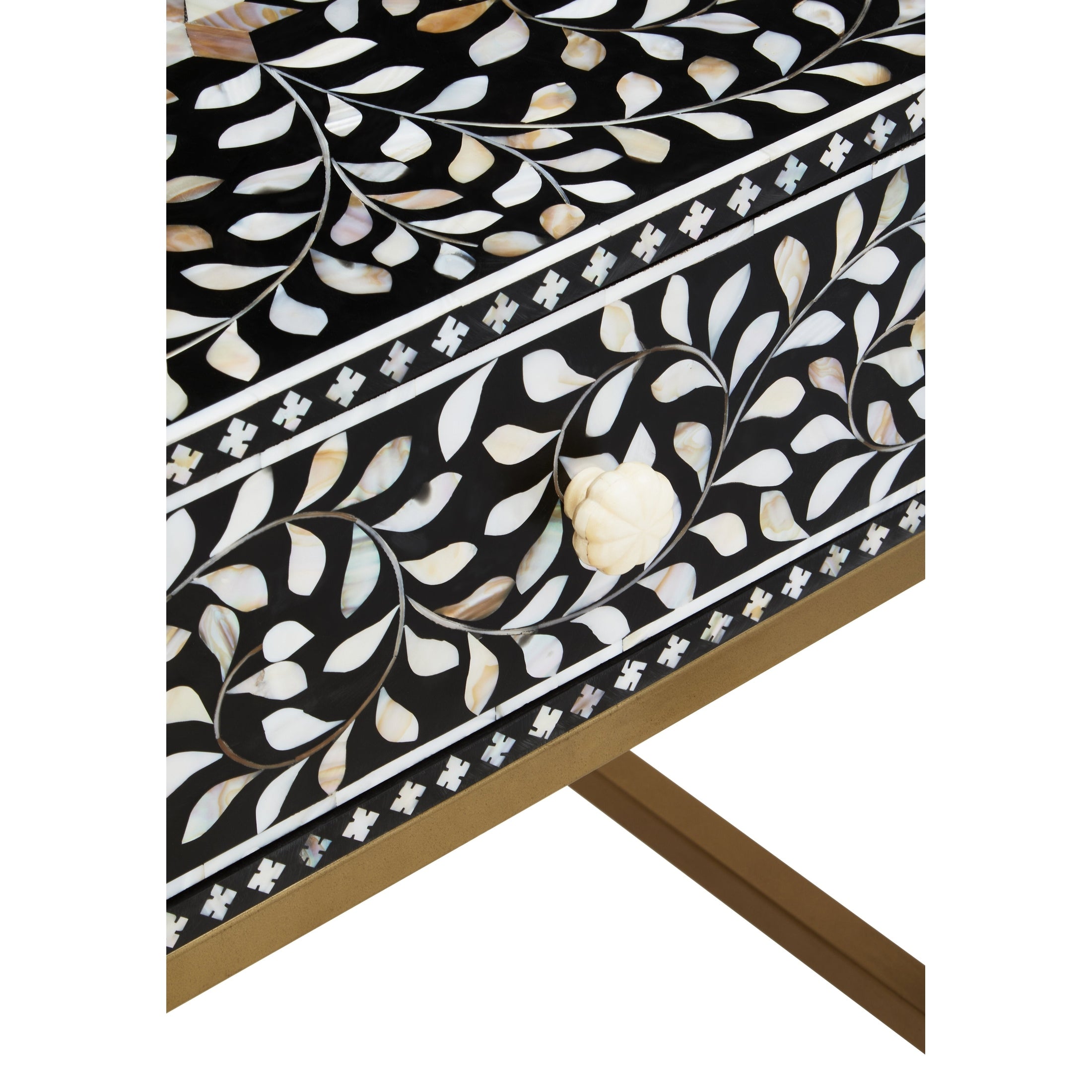 Fusari 1 Drawer Side Table with Bone Inlay & Gold Legs  Nicholas John Interiors