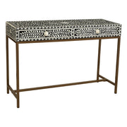 Fusari Bone Inlay Console Table with 2 Drawers & Gold Base  Nicholas John Interiors