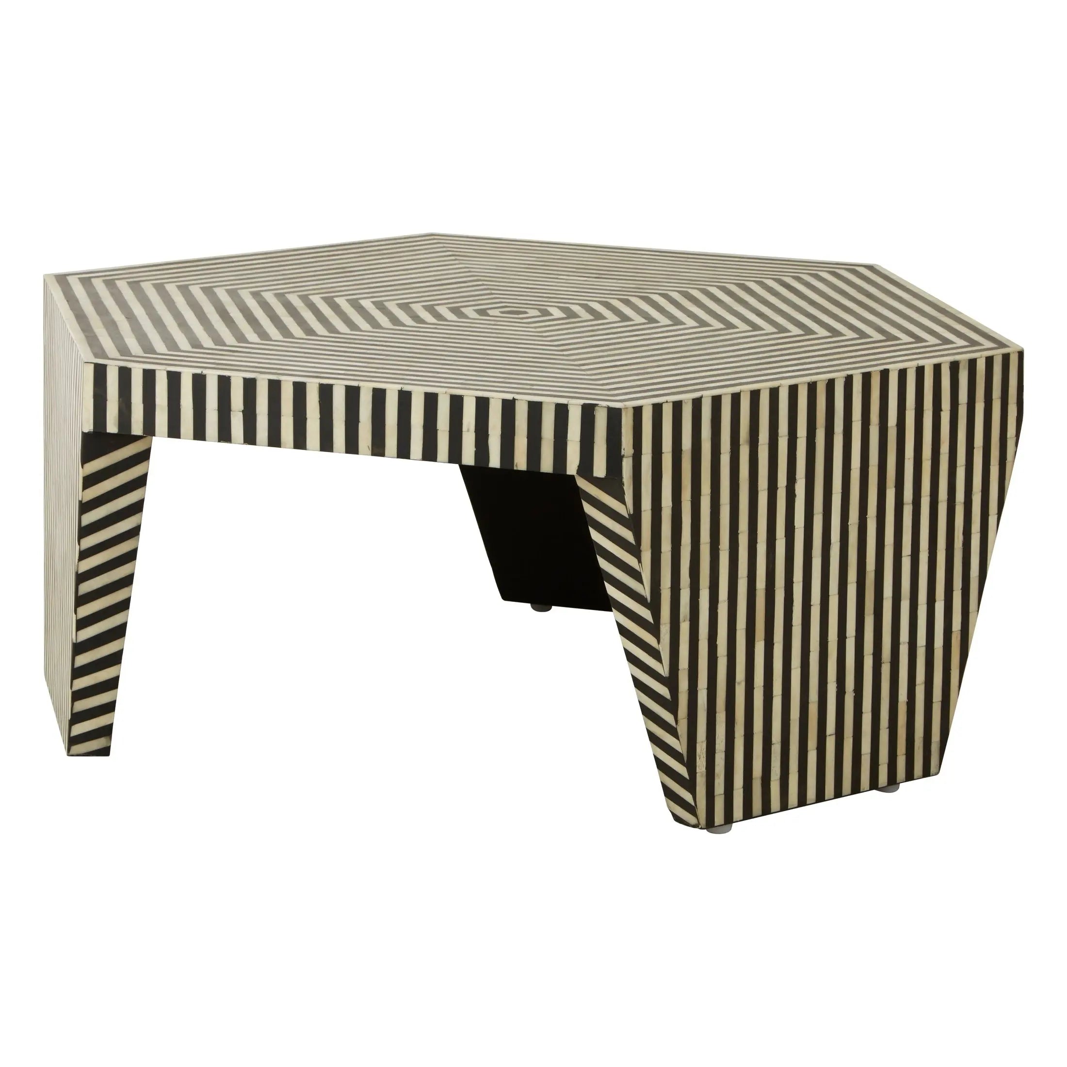 Fusari Striped Bone Inlay Coffee Table with Hexagonal Top  Nicholas John Interiors
