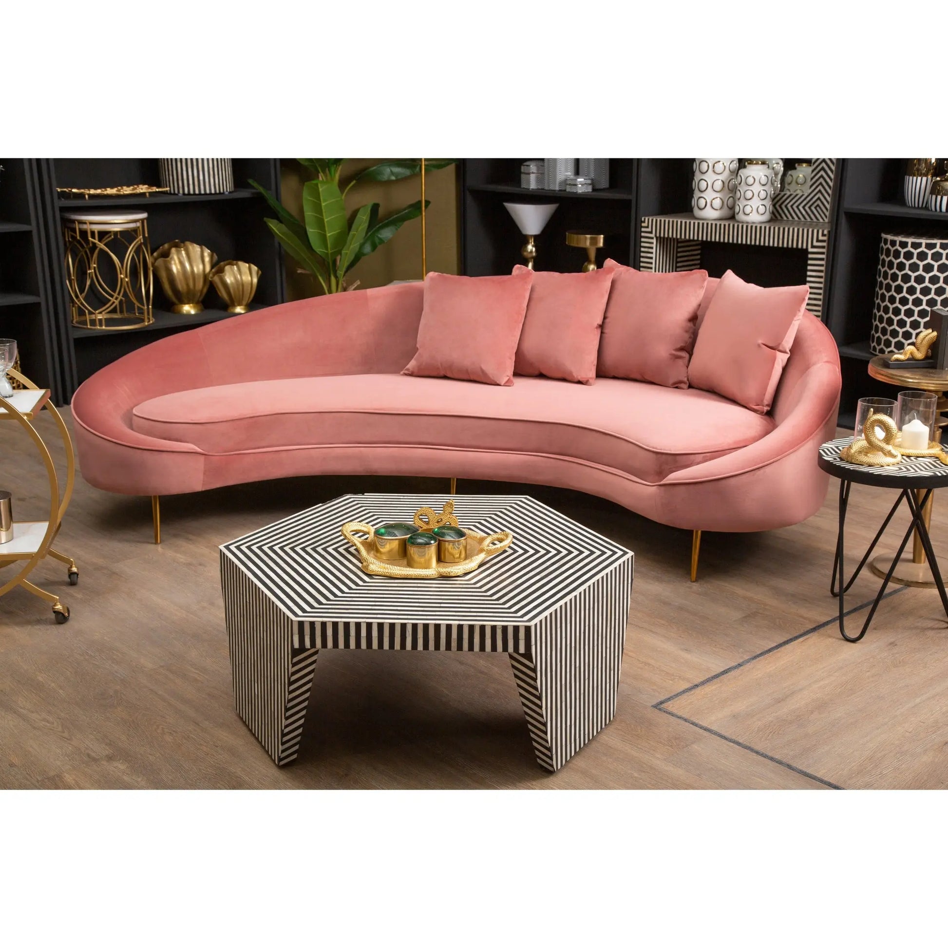 Fusari Striped Bone Inlay Coffee Table with Hexagonal Top  Nicholas John Interiors