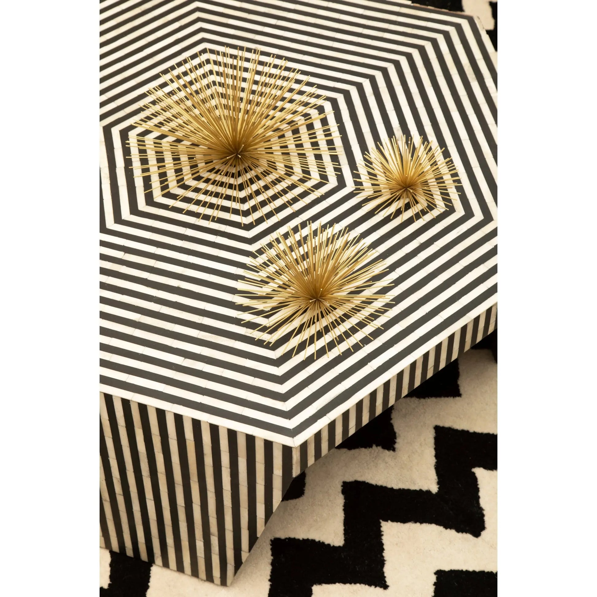 Fusari Striped Bone Inlay Coffee Table with Hexagonal Top  Nicholas John Interiors