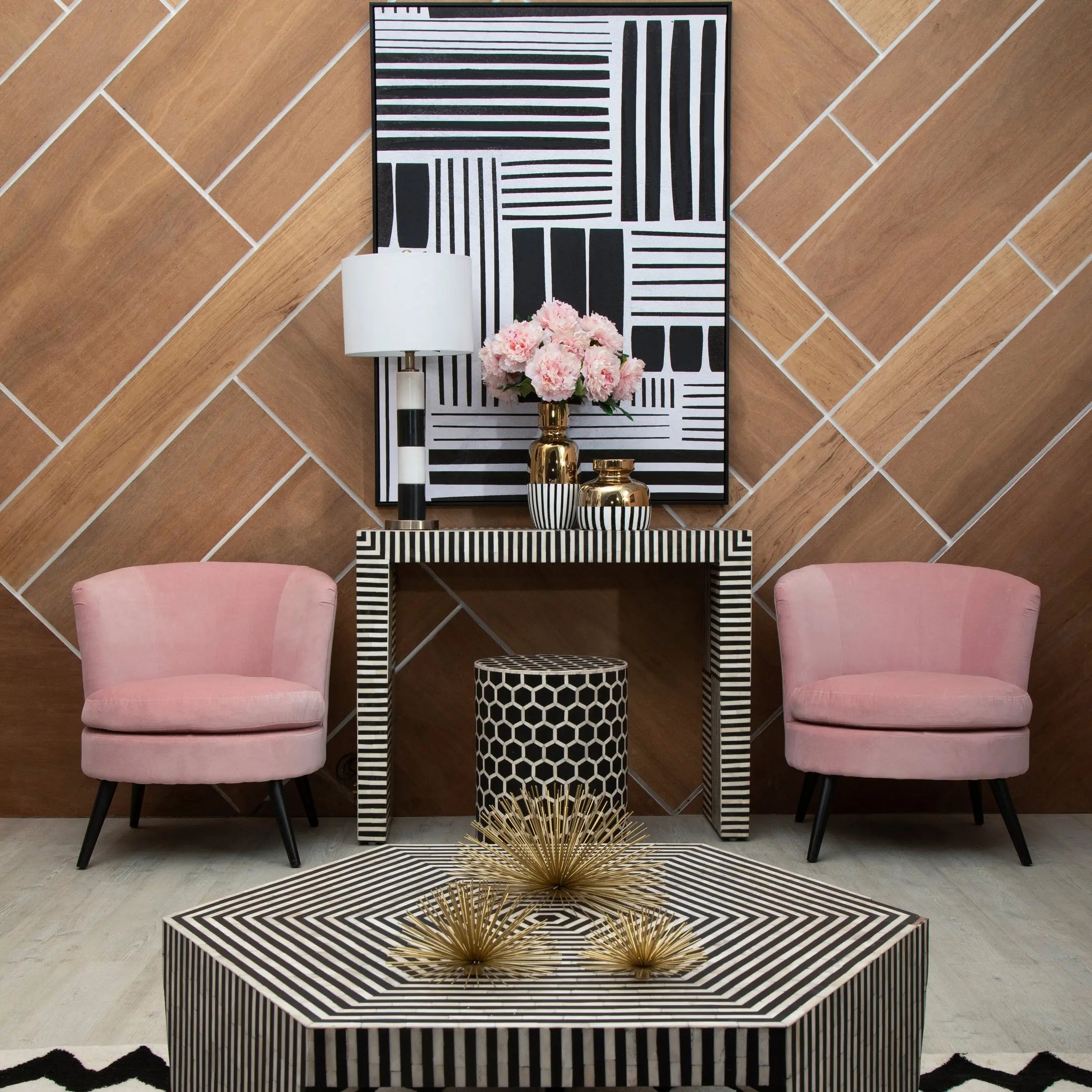 Fusari Striped Bone Inlay Coffee Table with Hexagonal Top  Nicholas John Interiors