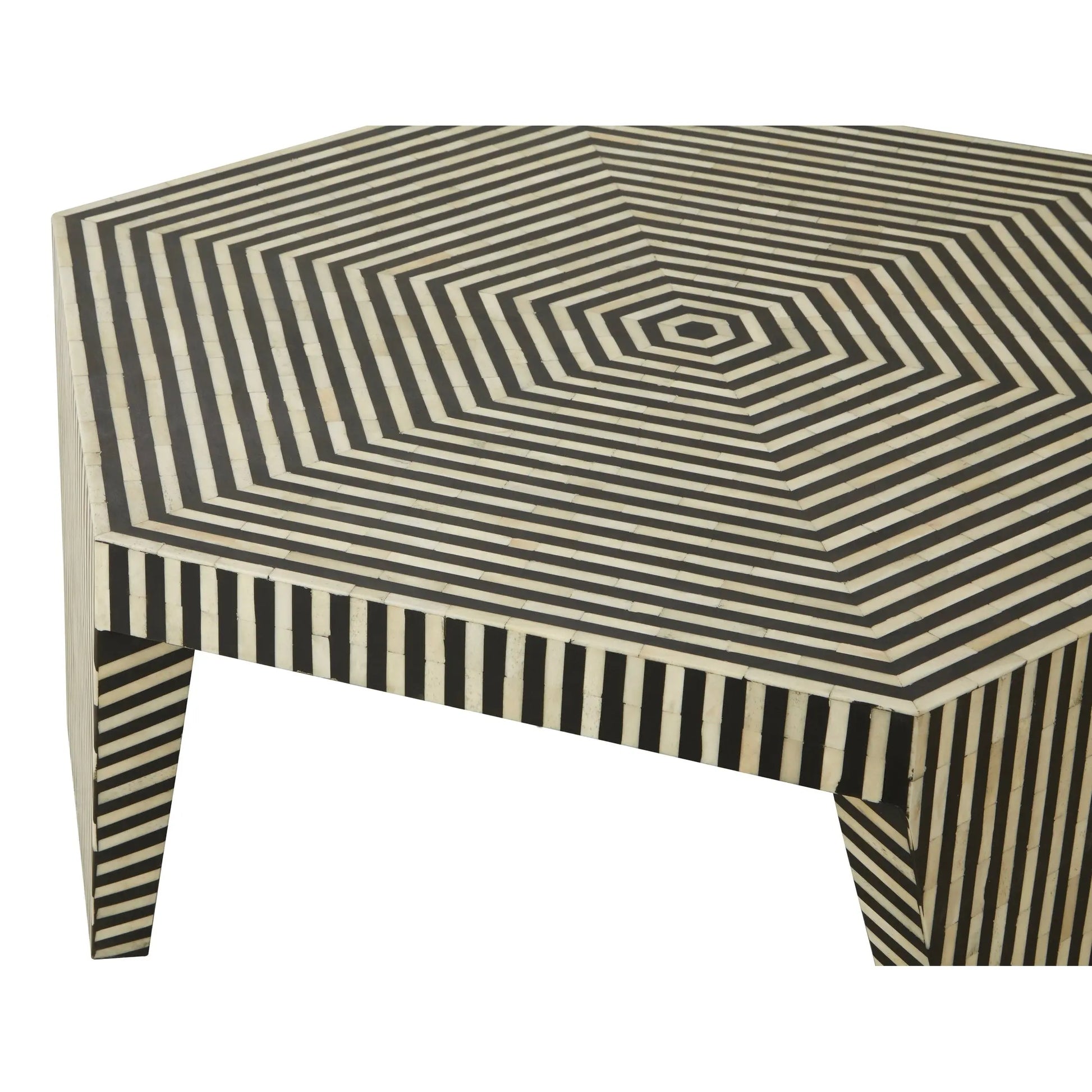 Fusari Striped Bone Inlay Coffee Table with Hexagonal Top  Nicholas John Interiors