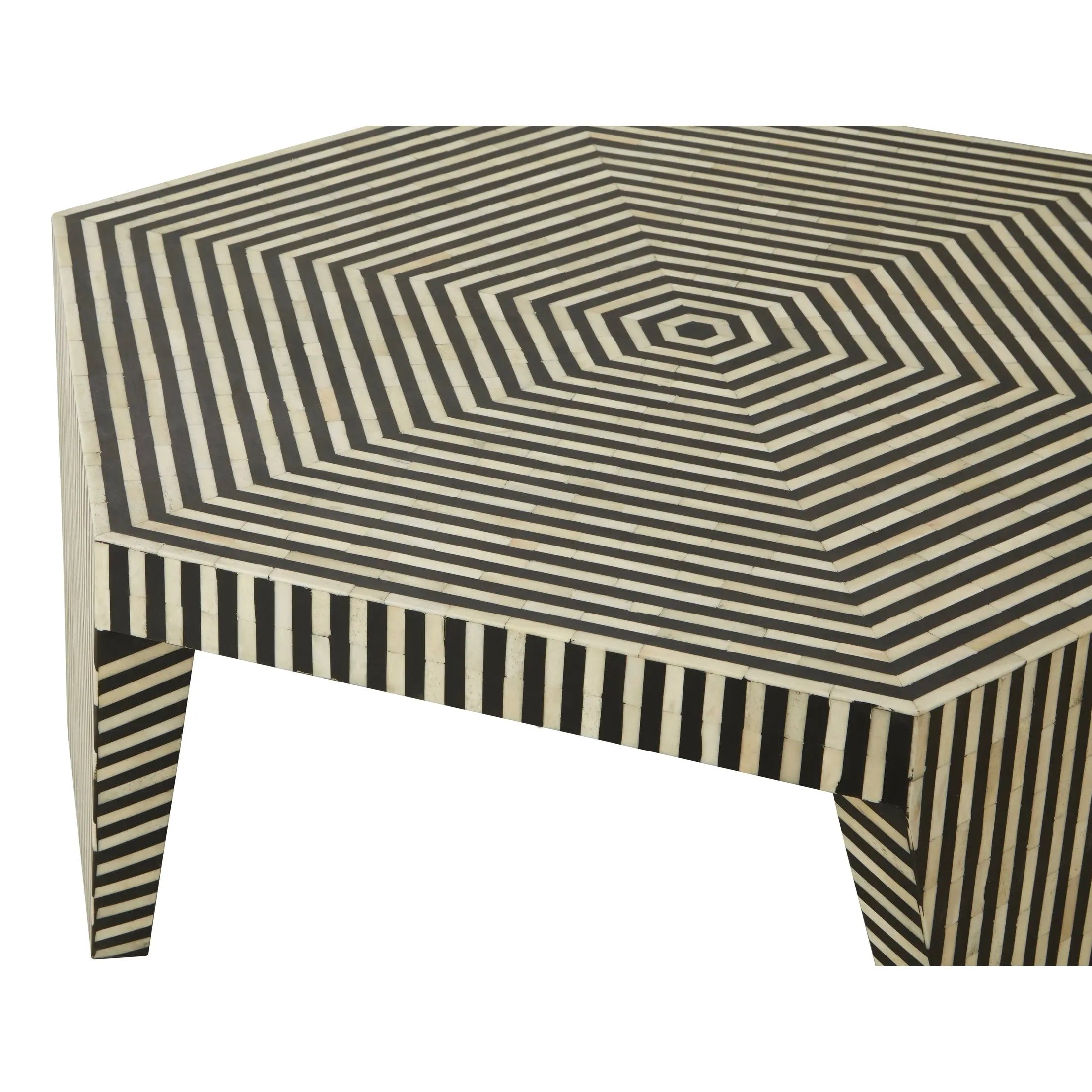 Fusari Striped Bone Inlay Coffee Table with Hexagonal Top  Nicholas John Interiors