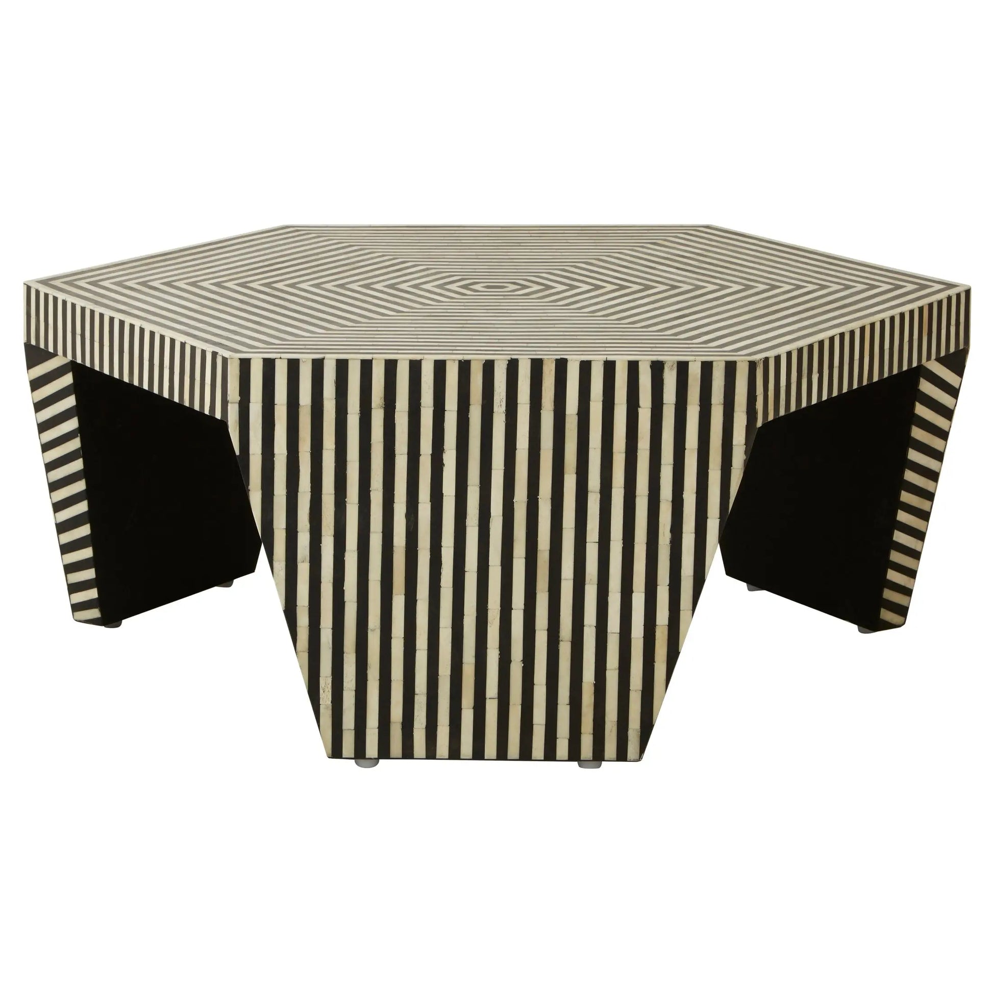 Fusari Striped Bone Inlay Coffee Table with Hexagonal Top  Nicholas John Interiors