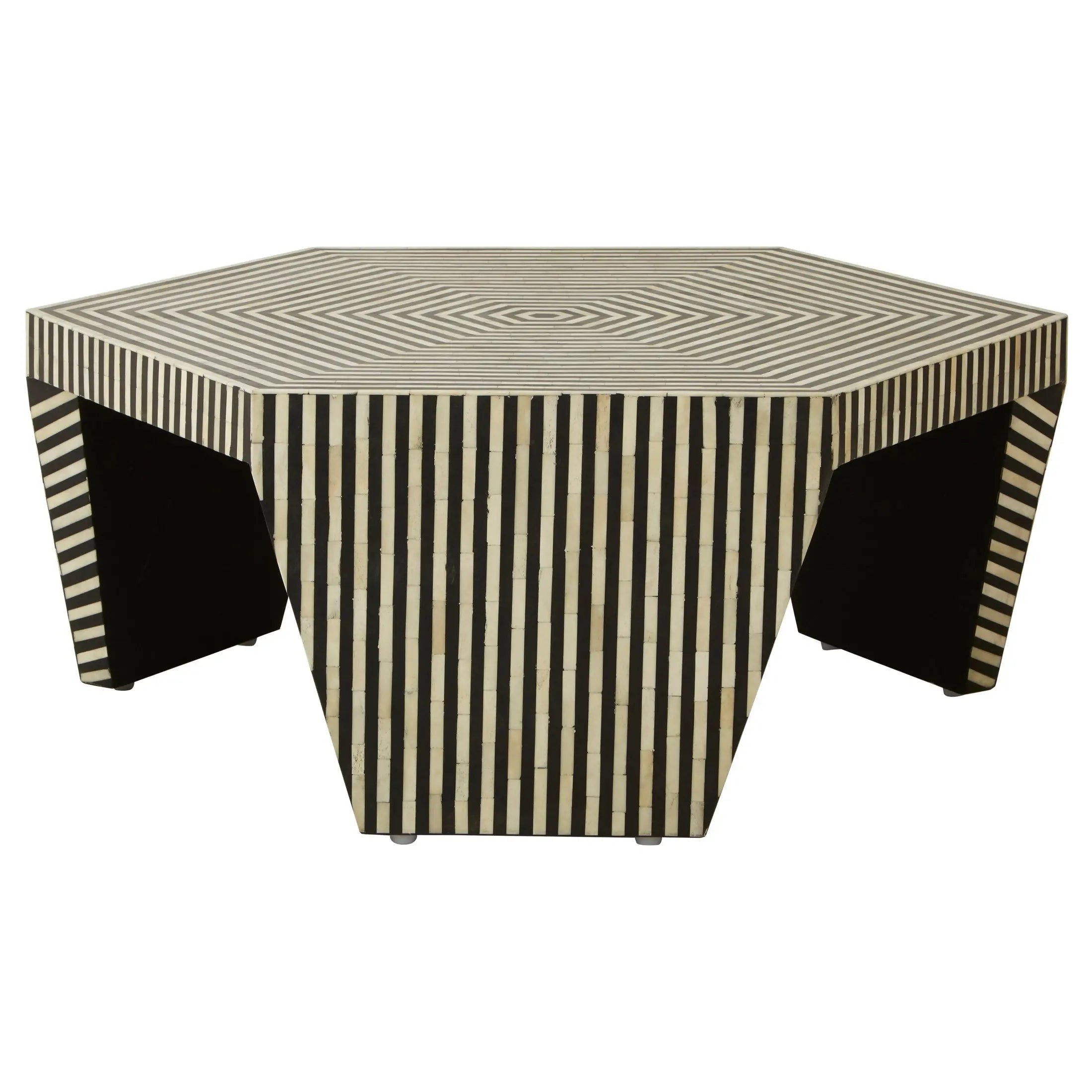 Fusari Striped Bone Inlay Coffee Table with Hexagonal Top  Nicholas John Interiors