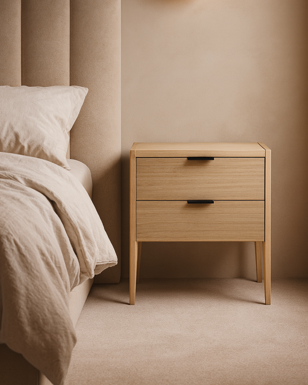 Tommy Franks Grafiato Bedside Table - Two Drawer   Nicholas John Interiors