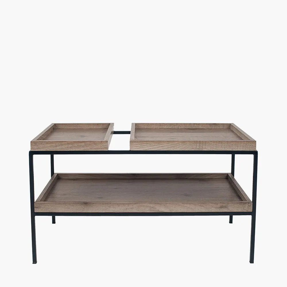 Gallery Natural Wood Veneer and Black Metal Coffee Table   Nicholas John Interiors