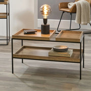 Gallery Natural Wood Veneer and Black Metal Coffee Table   Nicholas John Interiors