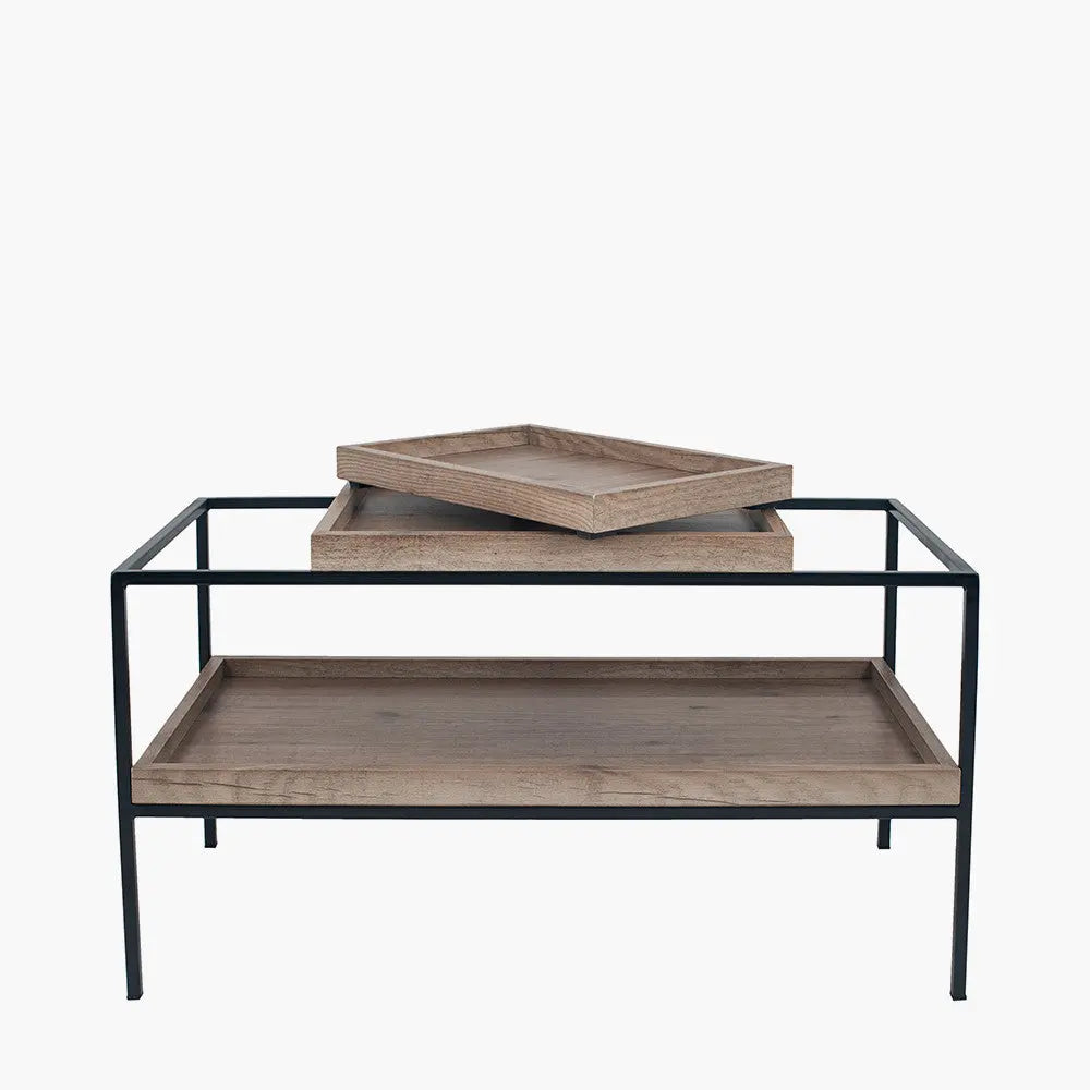 Gallery Natural Wood Veneer and Black Metal Coffee Table   Nicholas John Interiors
