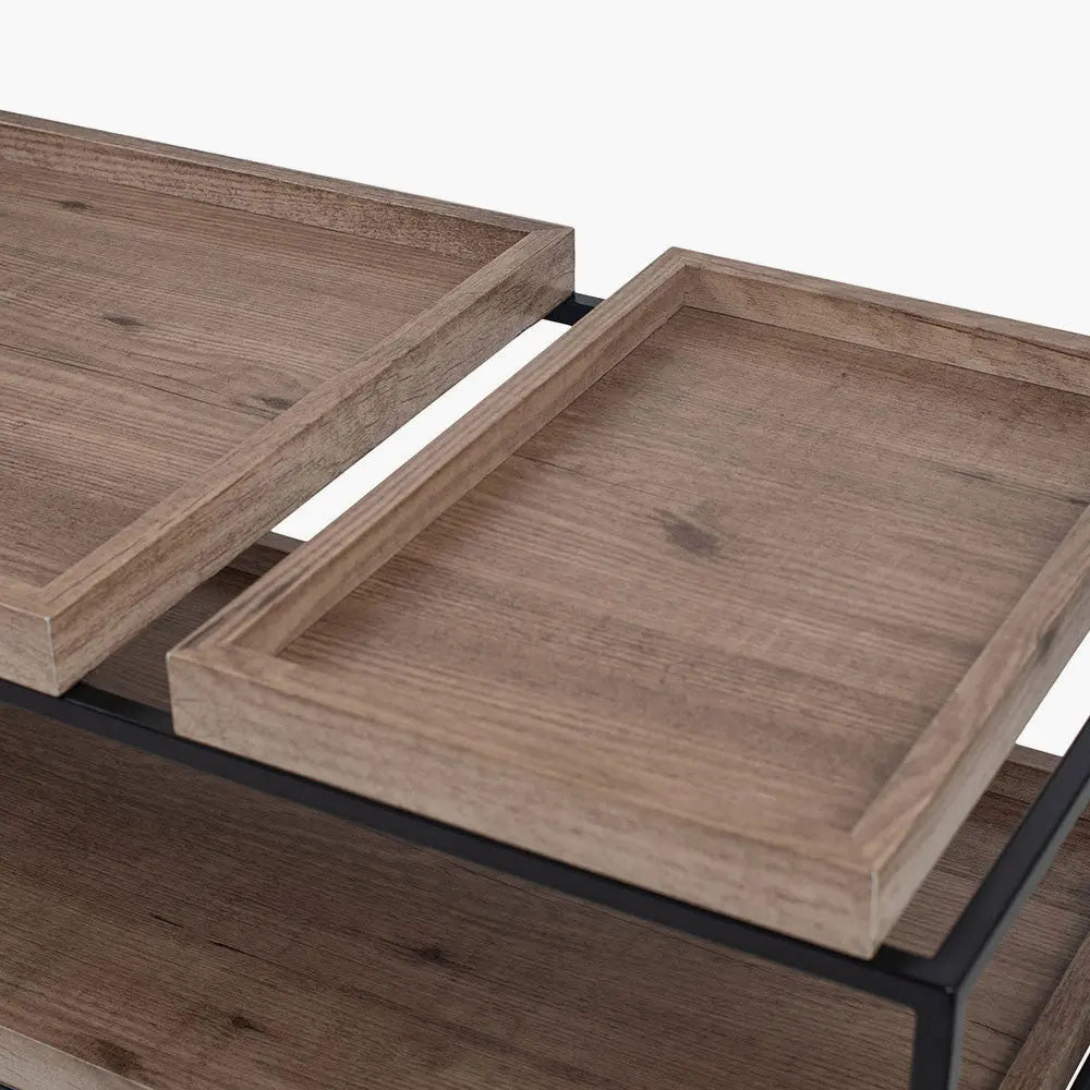 Gallery Natural Wood Veneer and Black Metal Coffee Table   Nicholas John Interiors