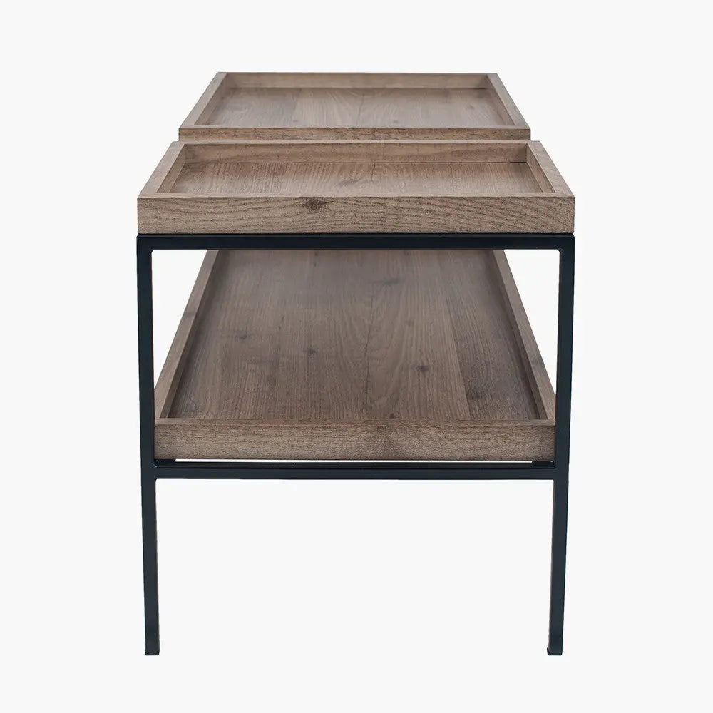 Gallery Natural Wood Veneer and Black Metal Coffee Table   Nicholas John Interiors