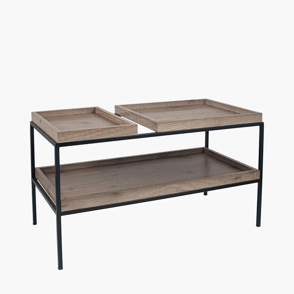 Gallery Natural Wood Veneer and Black Metal Coffee Table   Nicholas John Interiors