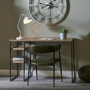 Gallery Natural Wood Veneer and Black Metal Desk   Nicholas John Interiors