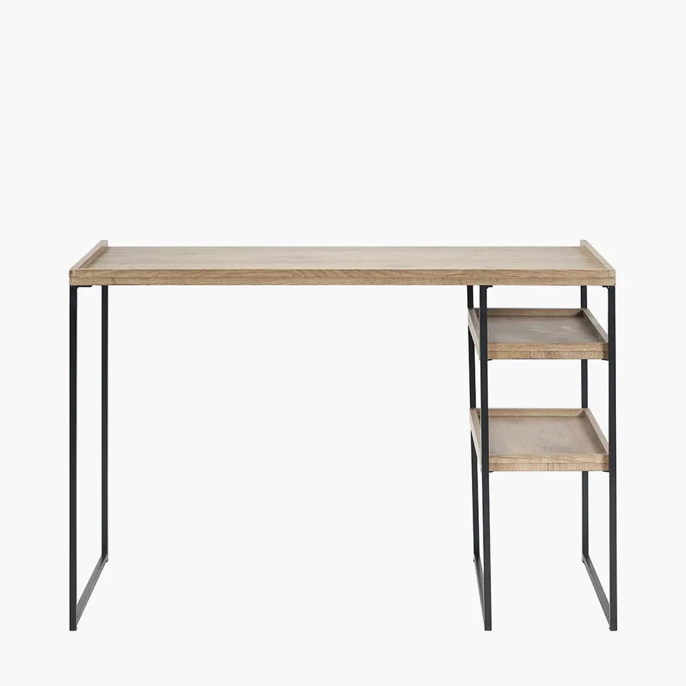 Gallery Natural Wood Veneer and Black Metal Desk   Nicholas John Interiors