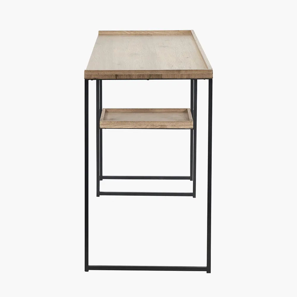 Gallery Natural Wood Veneer and Black Metal Desk   Nicholas John Interiors