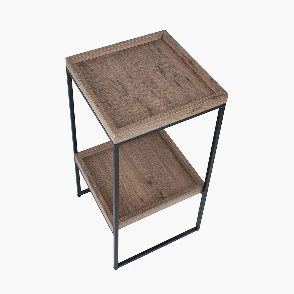 Gallery Natural Wood Veneer and Black Metal Side Table   Nicholas John Interiors