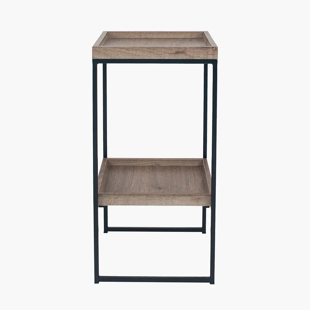 Gallery Natural Wood Veneer and Black Metal Side Table   Nicholas John Interiors