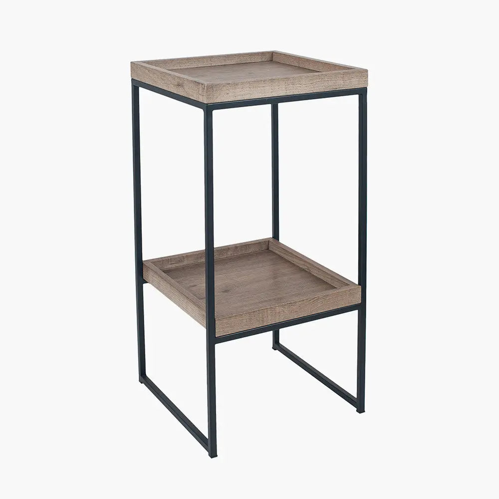Gallery Natural Wood Veneer and Black Metal Side Table   Nicholas John Interiors