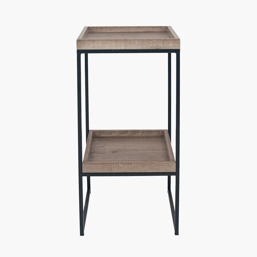 Gallery Natural Wood Veneer and Black Metal Side Table   Nicholas John Interiors