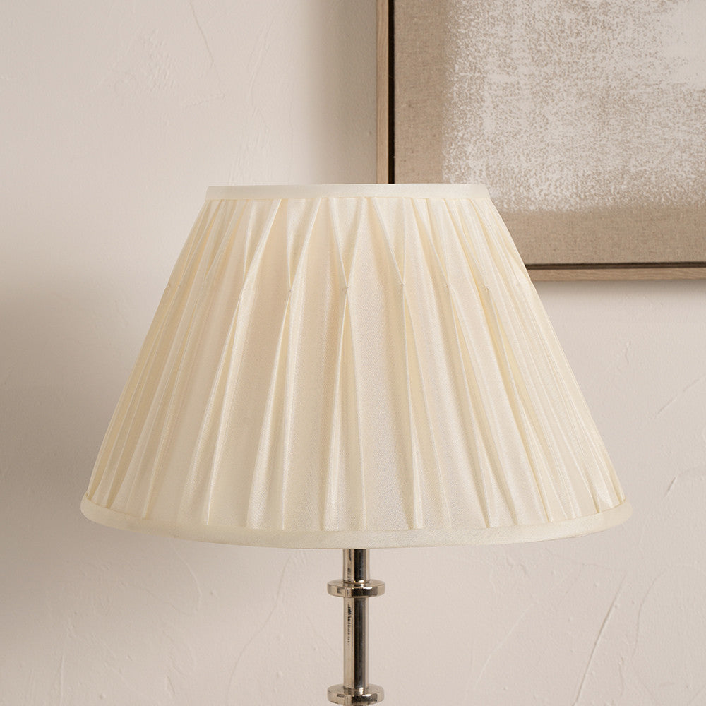 Garbo 45cm Cream Silk Mix Pinch Pleat Tapered Lampshade  Nicholas John Interiors