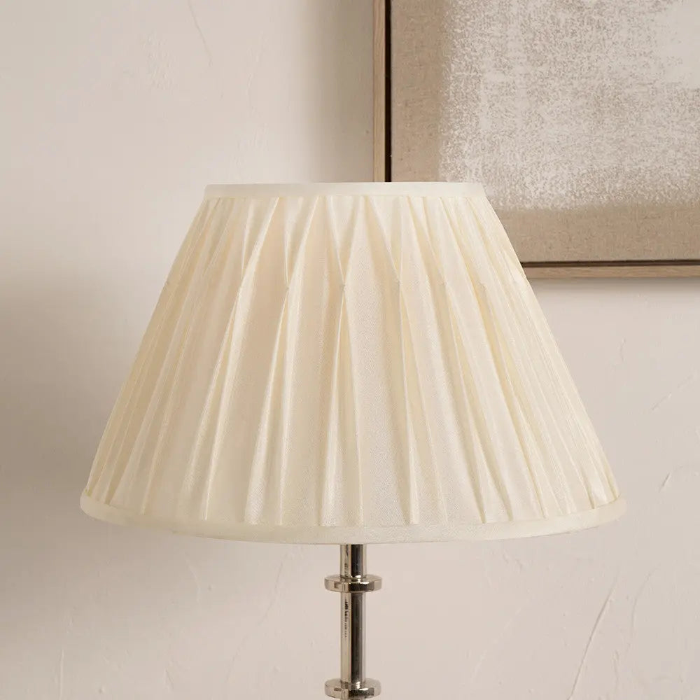 Garbo 45cm Cream Silk Mix Pinch Pleat Tapered Lampshade  Nicholas John Interiors