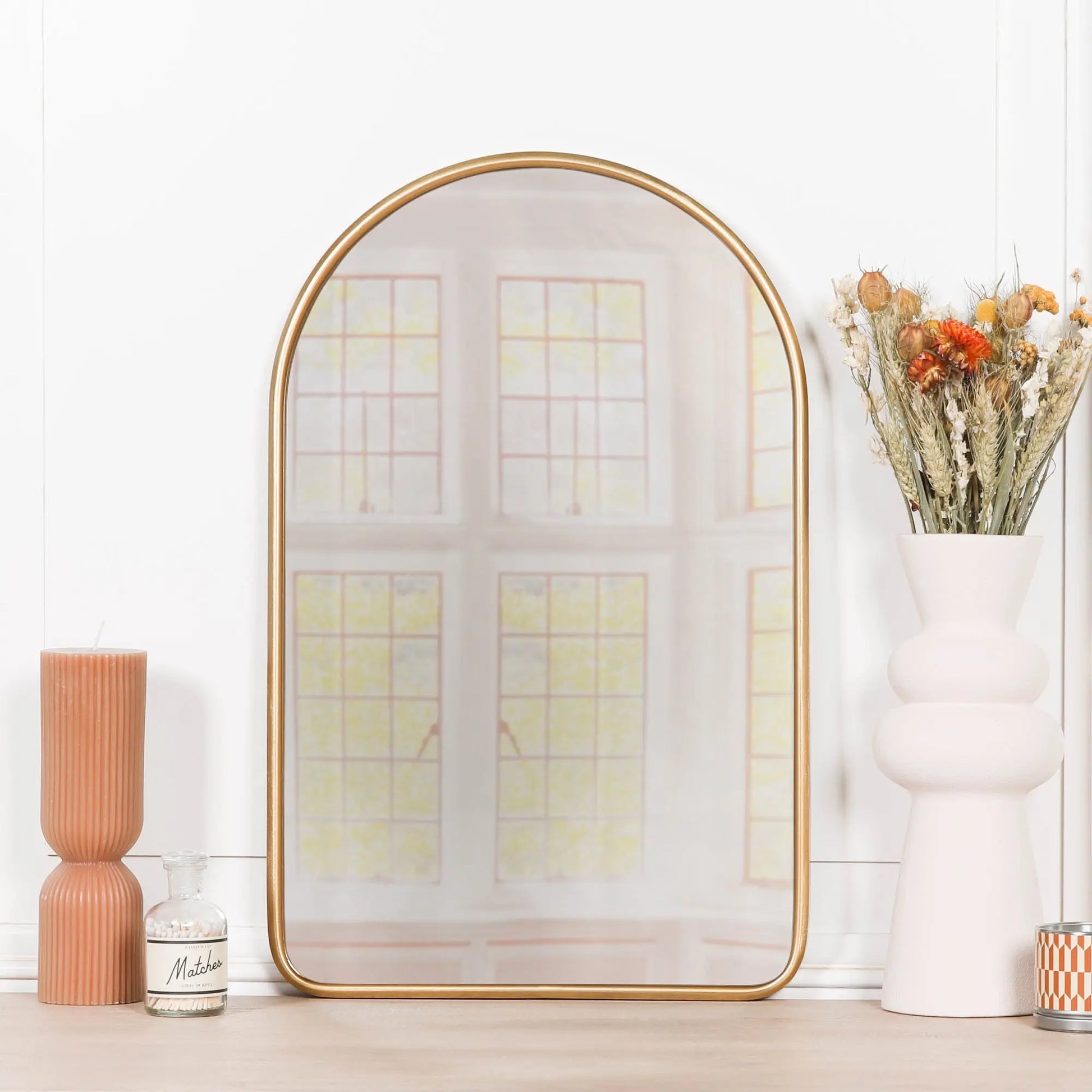 Gold Curved Arched Metal Wall Mirror   Nicholas John Interiors