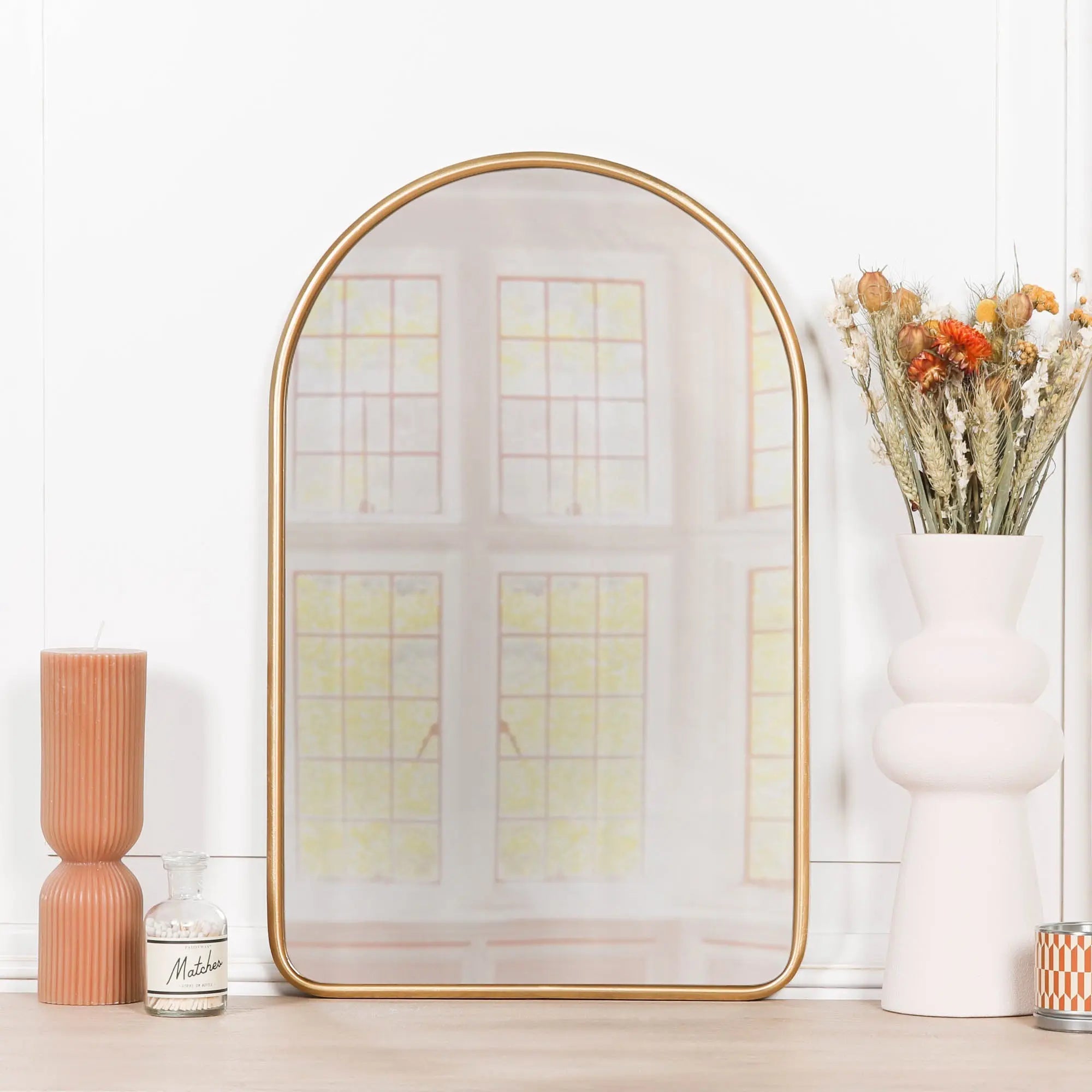 Gold Curved Arched Metal Wall Mirror   Nicholas John Interiors