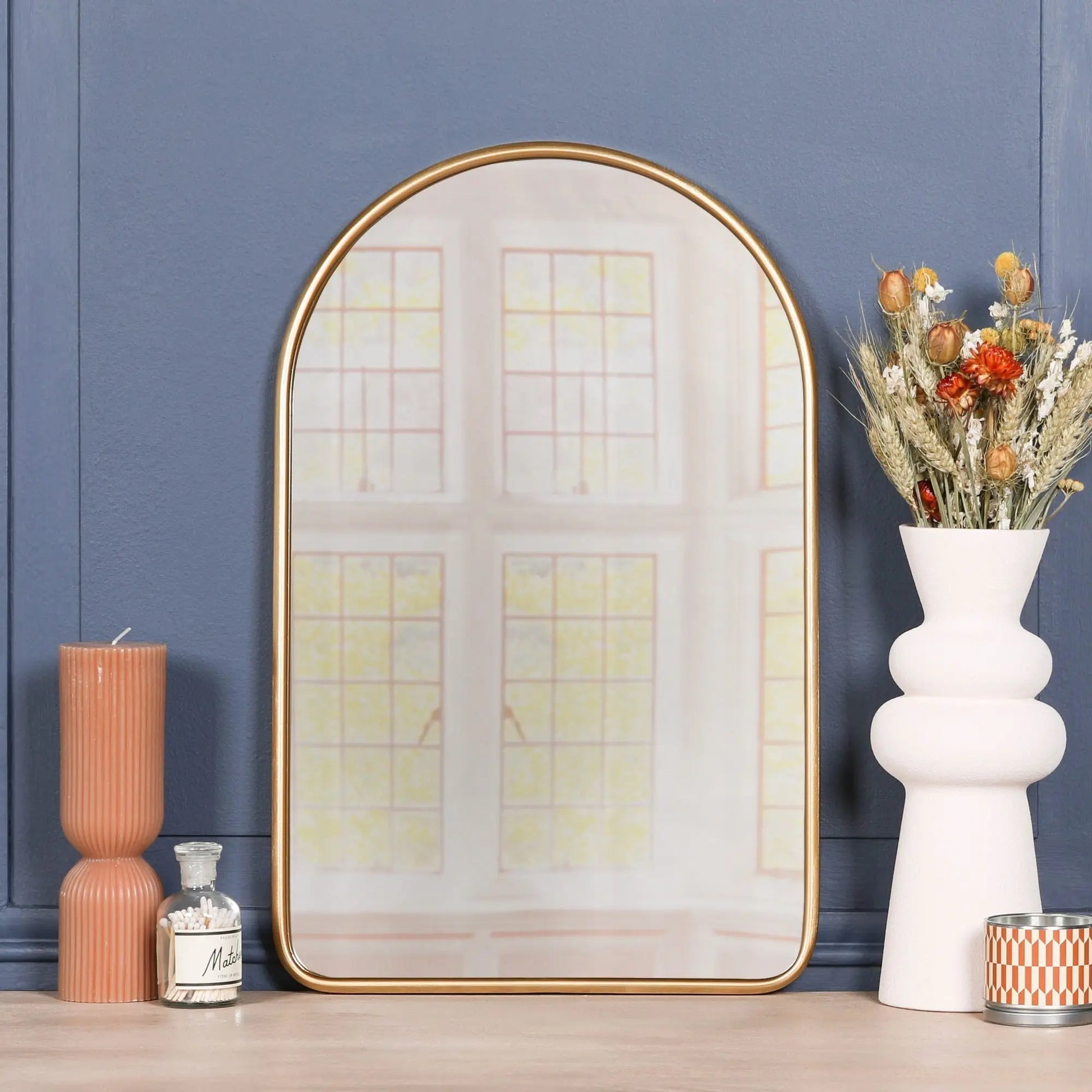 Gold Curved Arched Metal Wall Mirror   Nicholas John Interiors