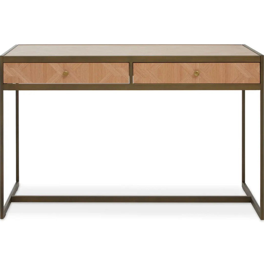 Gravone Oak Veneer 2 Drawer Desk   Nicholas John Interiors