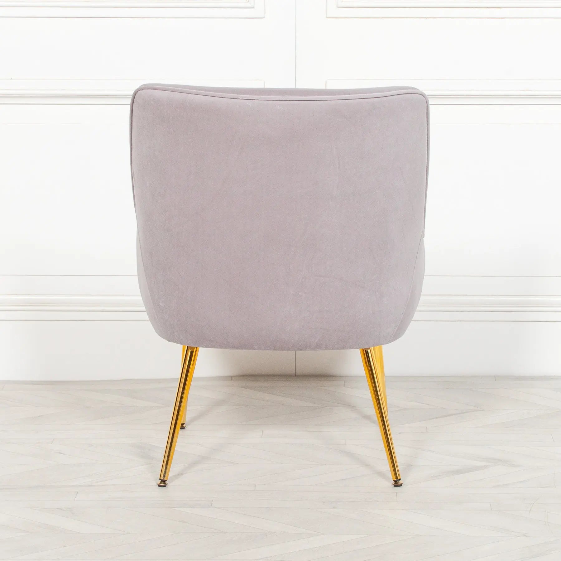 Grey Velvet Accent Chair with Gold Metal Legs   Nicholas John Interiors