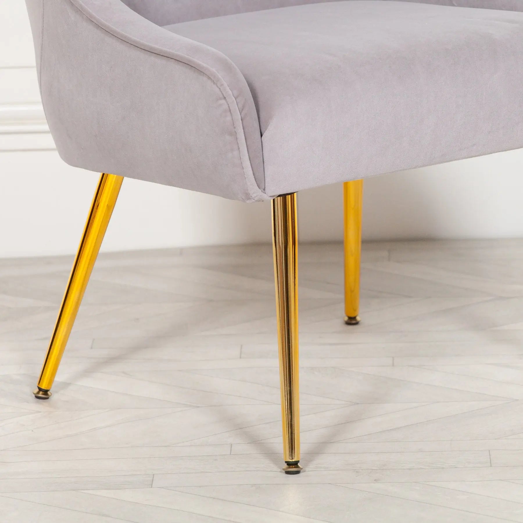 Grey Velvet Accent Chair with Gold Metal Legs   Nicholas John Interiors