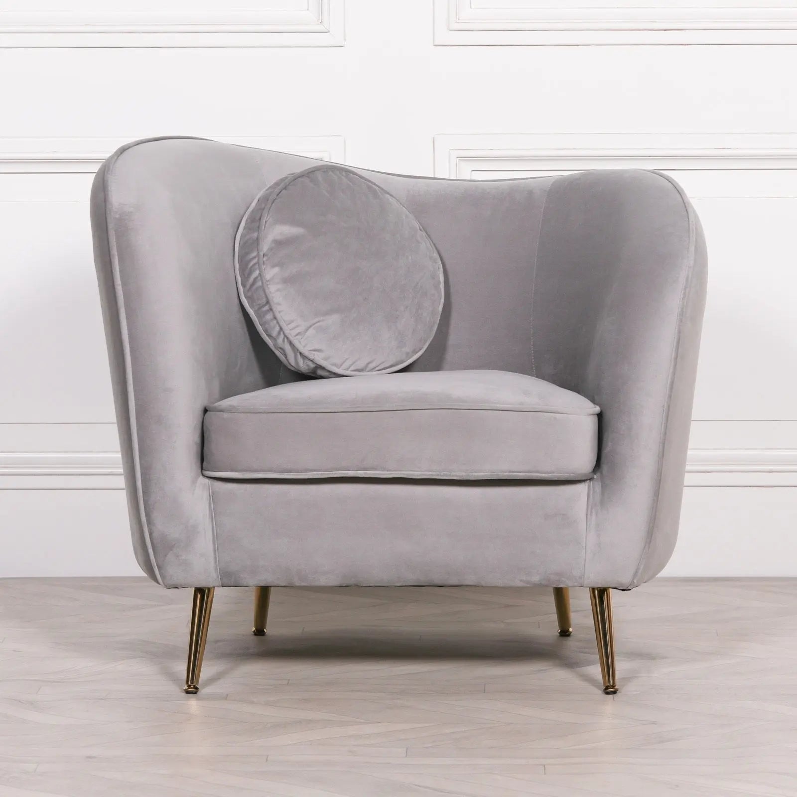 Grey Velvet Armchair with Cushion   Nicholas John Interiors