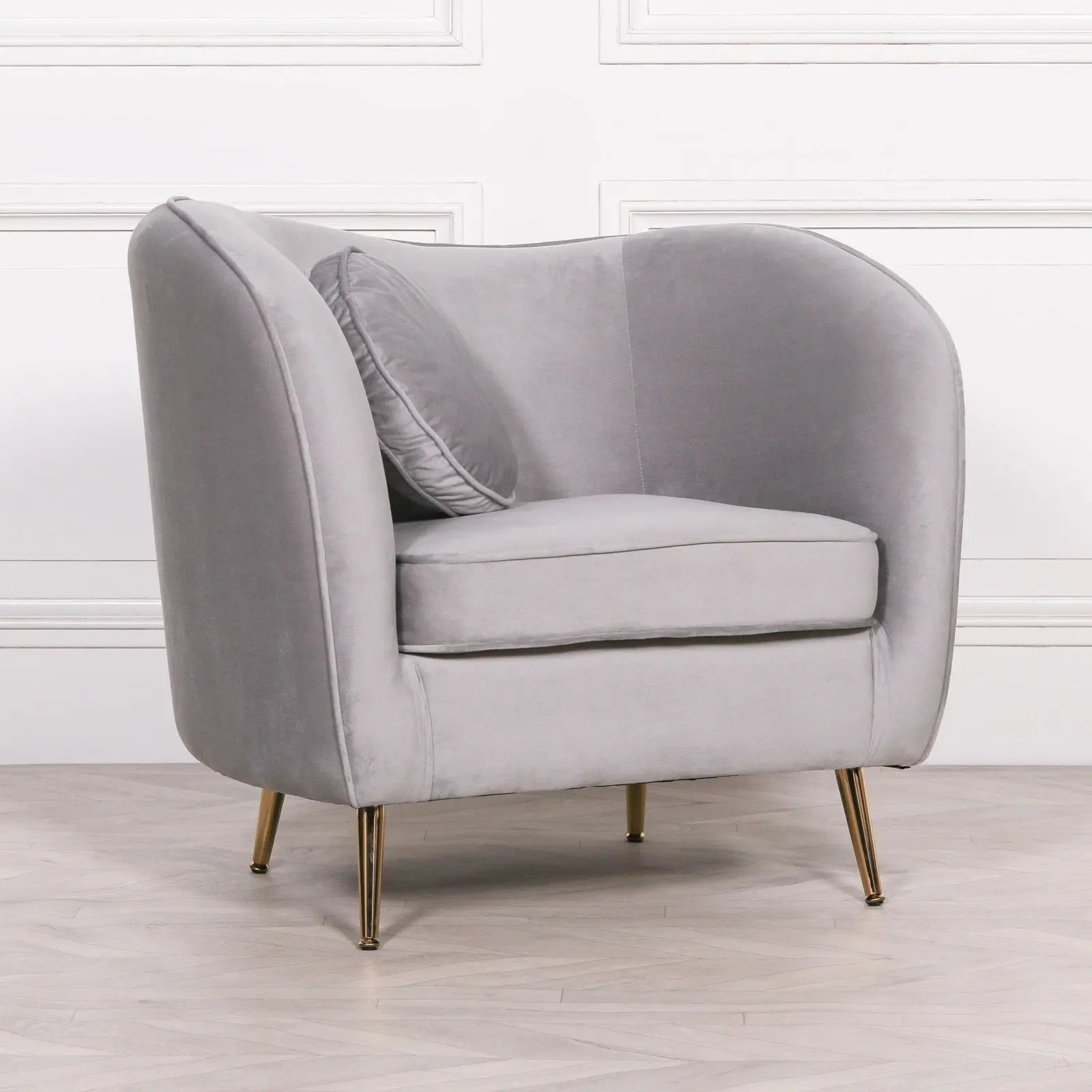 Grey Velvet Armchair with Cushion   Nicholas John Interiors