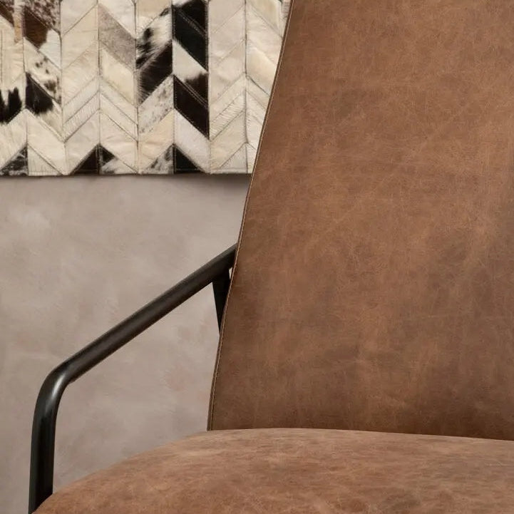 Hadley Brown Leather Chair with Tapered Back   Nicholas John Interiors